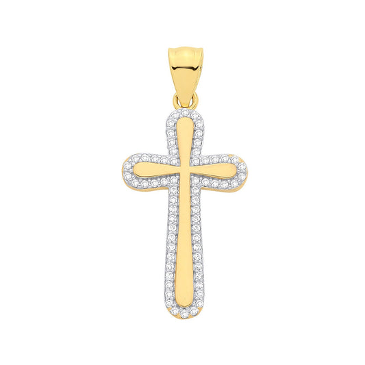 Yellow Gold Hollow Cubic Zirconias Cross
