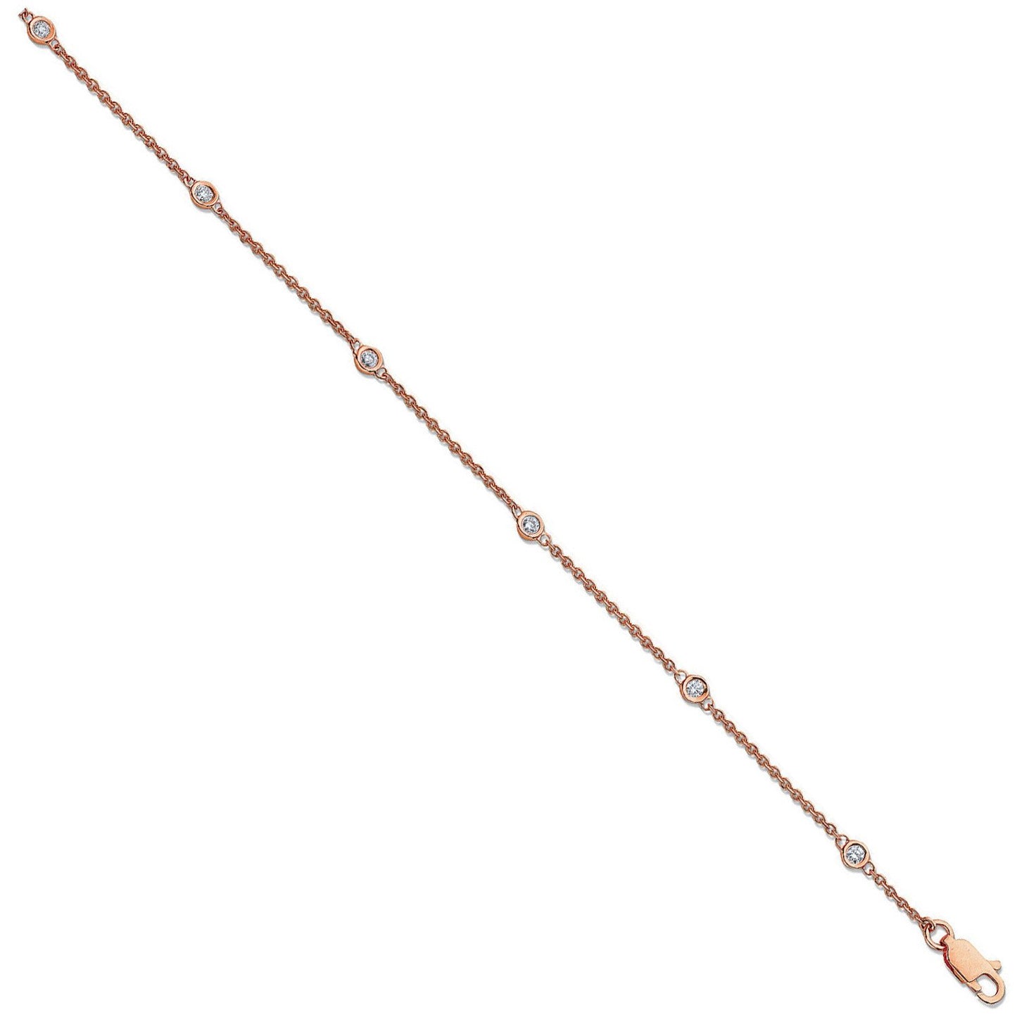 18ct Rose Gold 0.20ct Diamond By The Yard Rubover Bracelet
