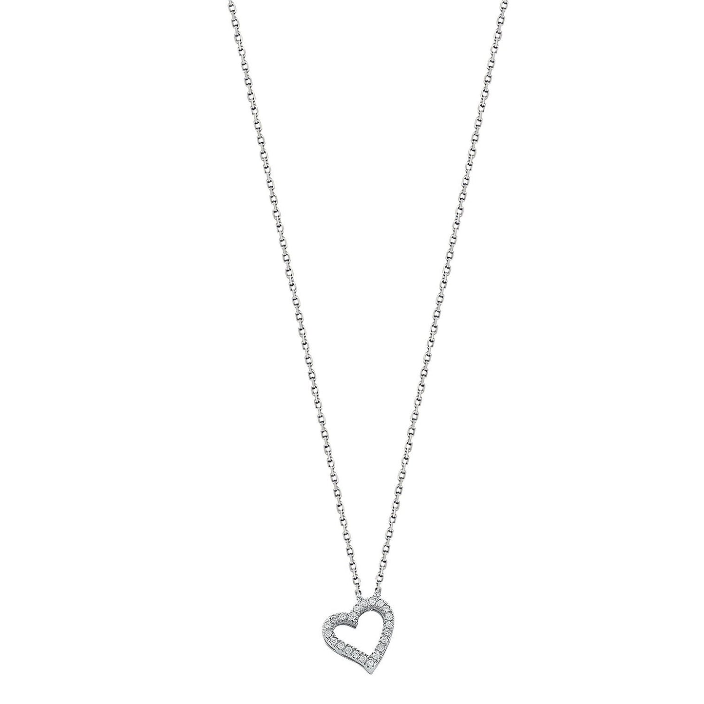9ct White Gold 0.13ct Diamond Heart Pendant with 18in/45cm Chain - Fine Necklace - Certified – Luxury Jewellery by Imp