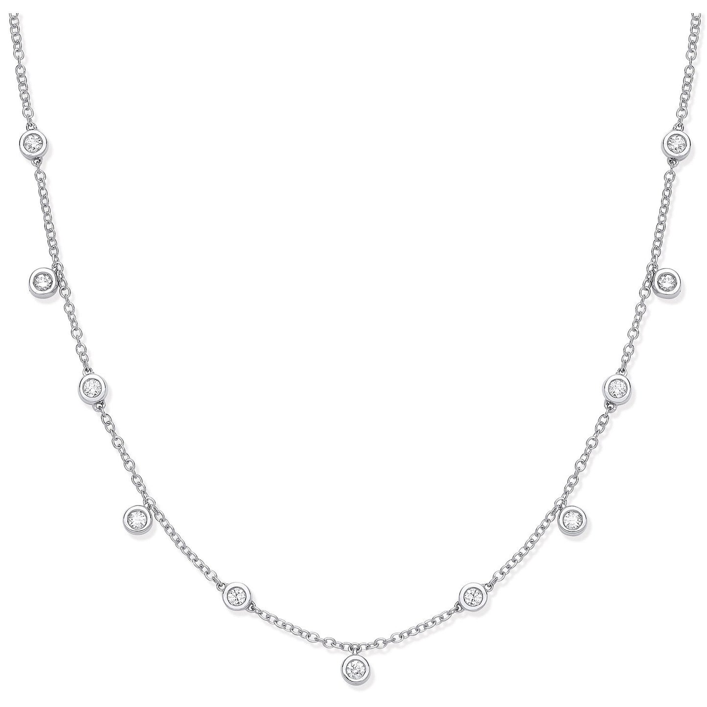 18ct White Gold 0.33ctw Rub Over Set Diamond (18in/45cm) Chain