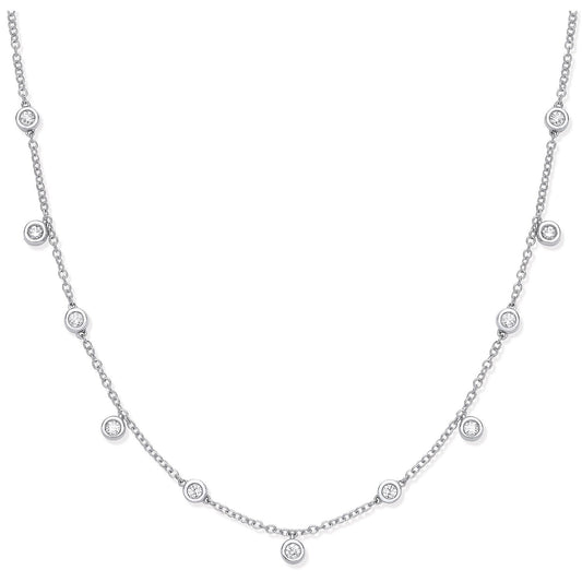 18ct White Gold 0.33ctw Rub Over Set Diamond (18in/45cm) Chain