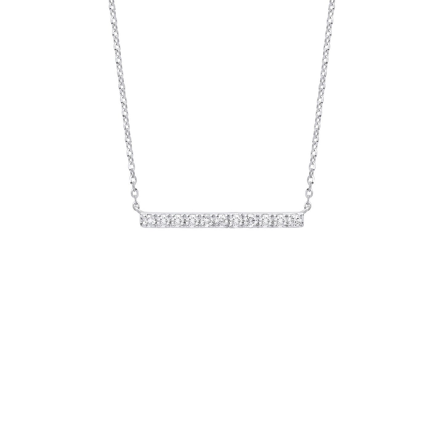 9ct White Gold 0.20ct Diamond Bar Necklace (Chain 17") - Fine Necklace - Certified Authentic – Luxury Jewellery by Imp
