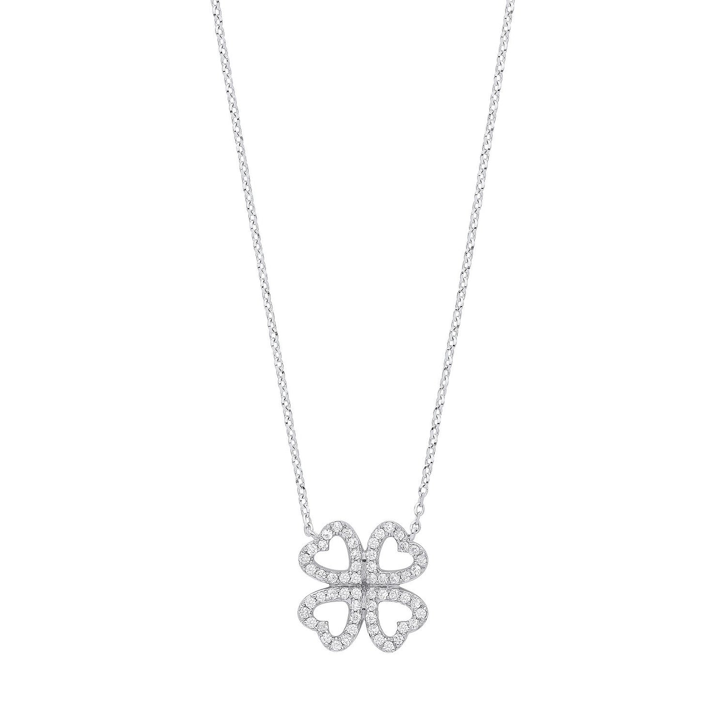 9ct White Gold 0.18ct Diamonds Four-Leaf Clover (18in/45cm) Chain - Fine Necklace - Certified – Luxury Jewellery by Im