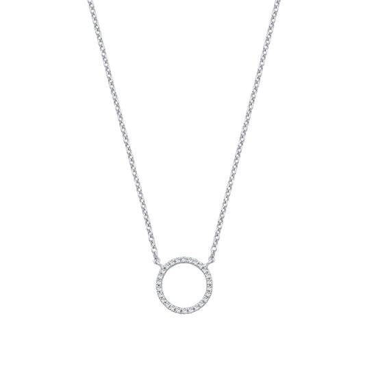 9ct White Gold 0.08ctw Necklace (Chain 17") - Fine Necklace - Certified Authentic - Swiss Mad – Luxury Jewellery by Im