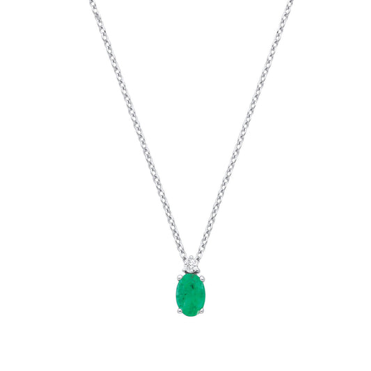9ct White Gold Diamond 0.03ctw & Emerald 0.38ctw Necklace (Chain 17") - Fine Necklace – Luxury Jewellery by Imperial T