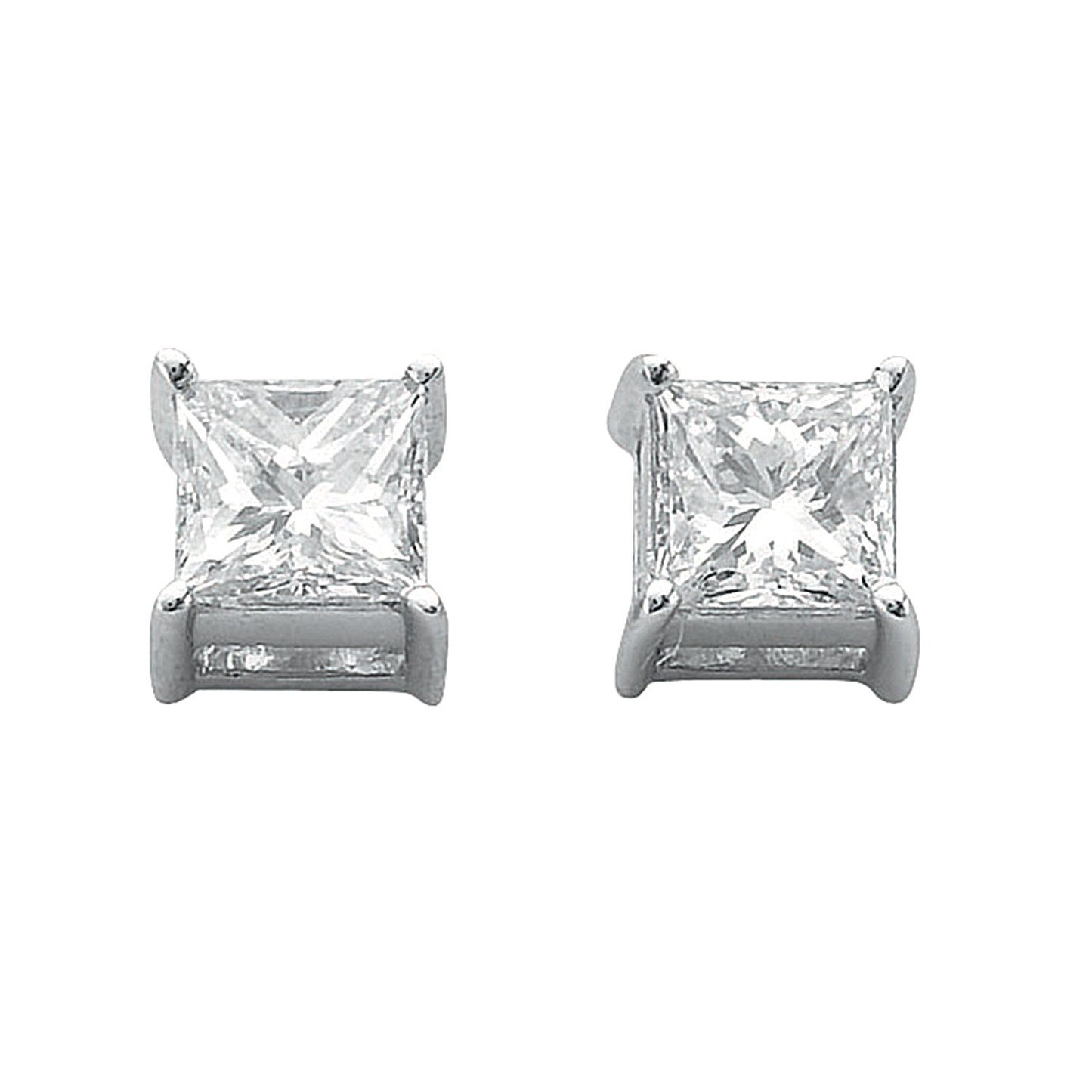 18ct White Gold 0.50ct Claw Set H/vs Princess Cut Diamond Stud Earrings