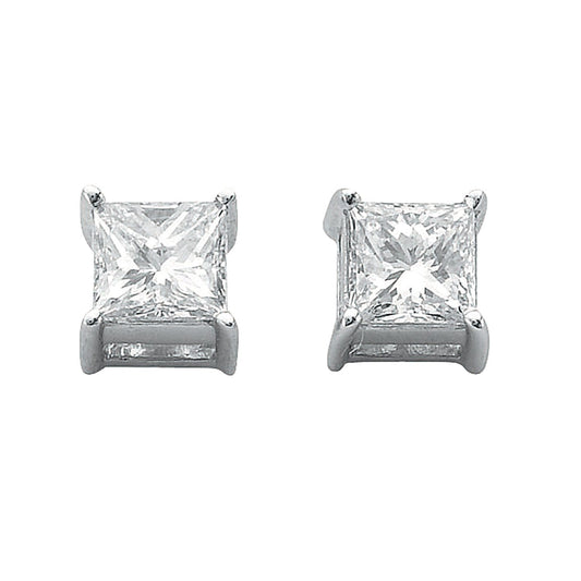 18ct White Gold 0.50ct Claw Set H/vs Princess Cut Diamond Stud Earrings