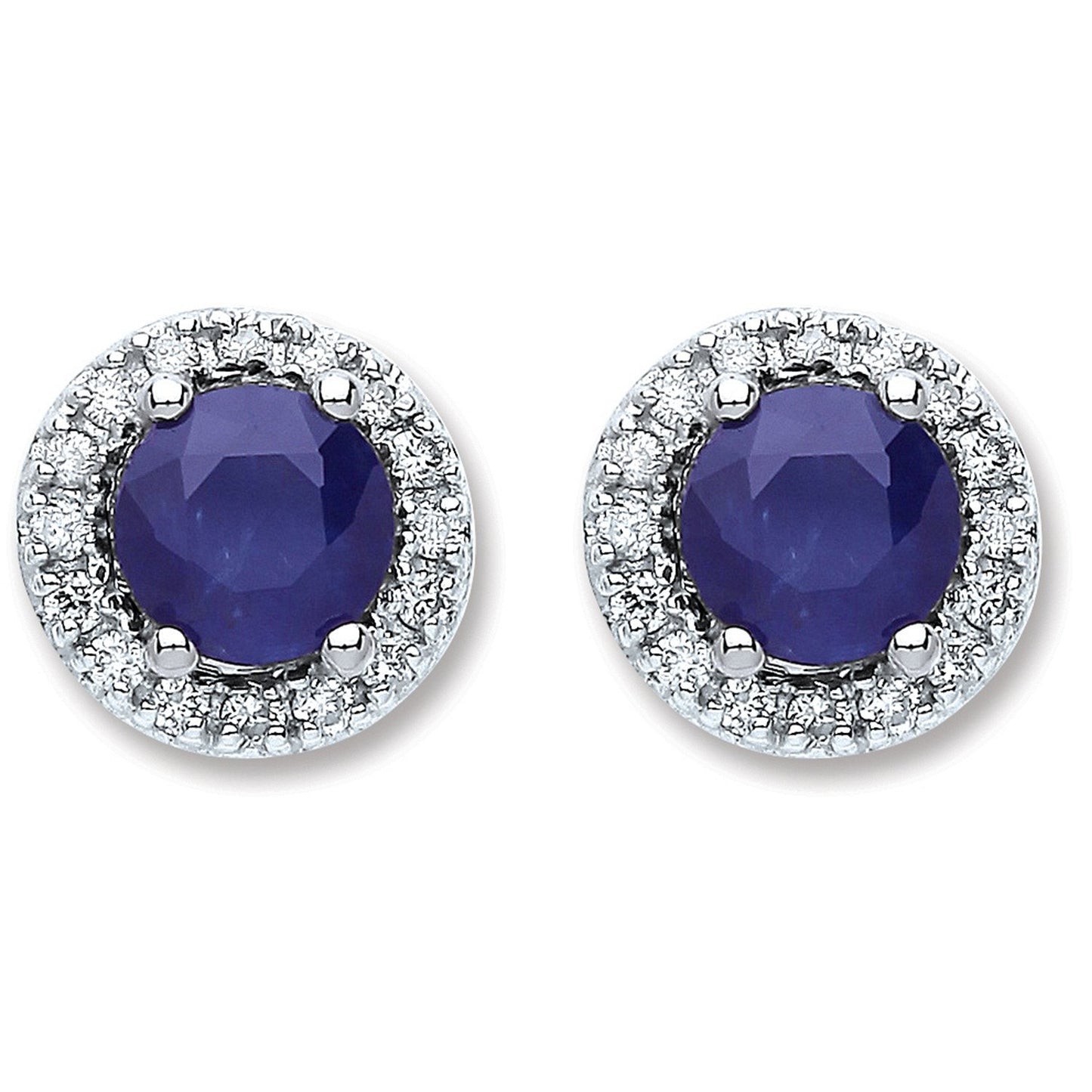 9ct White Gold 0.15ct Dia 1.20ct 5mm Round Sapphire Stud Earrings - Fine Ring - Certified Aut – Luxury Jewellery by Im