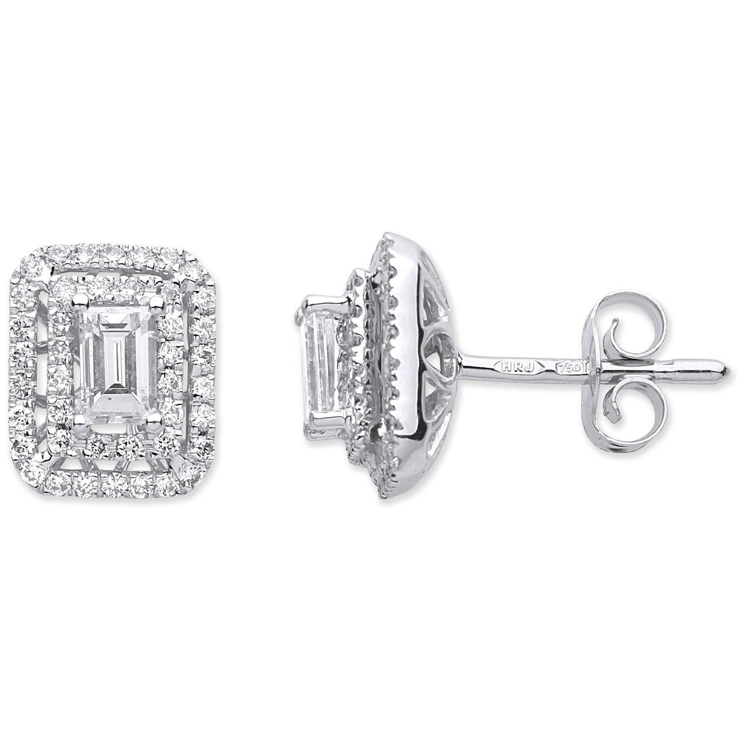 18ct White Gold 0.75ct Emerald Cut Rectangular Stud