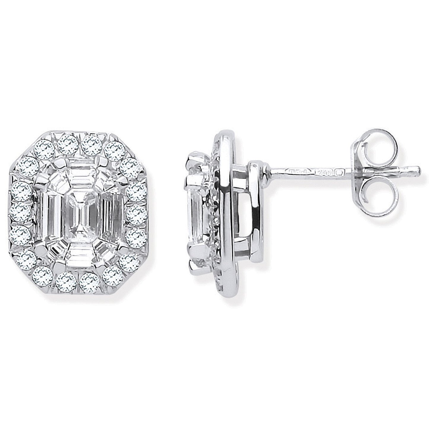 18ct White Gold Rd. Baguettes & Emerald Centre 1.40ctw Diamond Studs