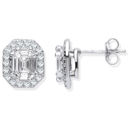 18ct White Gold Rd. Baguettes & Emerald Centre 1.40ctw Diamond Studs
