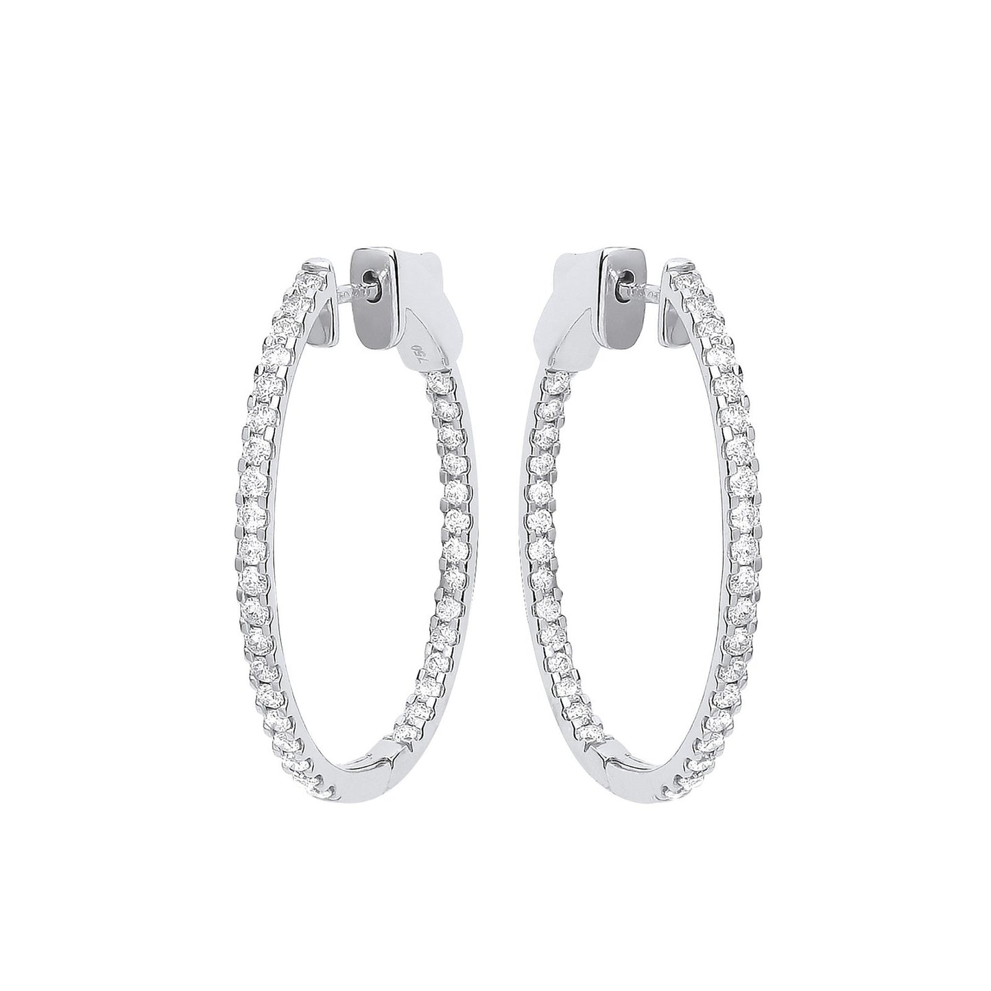 18ct White Gold 1.27ctw Diamond Set Inside & Outside Oval Hoops