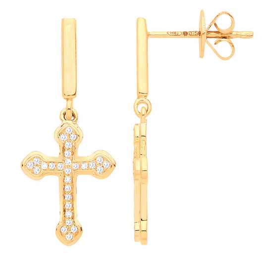 9ct Yellow Gold 0.09ctw Cross Earrings - Fine Ring - Certified Authentic - Swiss Made – Luxury Jewellery by Imperial T