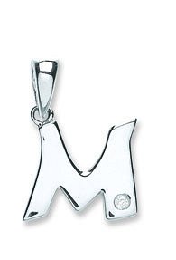 9ct White Gold 0.01ct Diamond M Initial