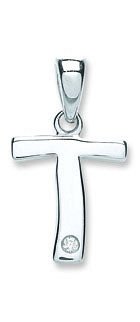 9ct White Gold 0.01ct Diamond T Initial