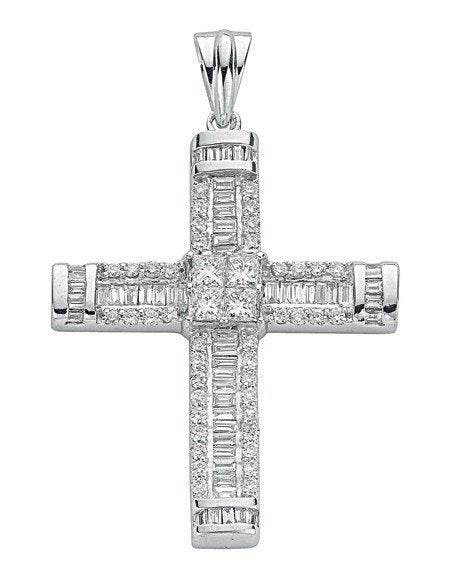 18ct White Gold 1.52ct Brilliant, Princess & Baguette Diamond Cross
