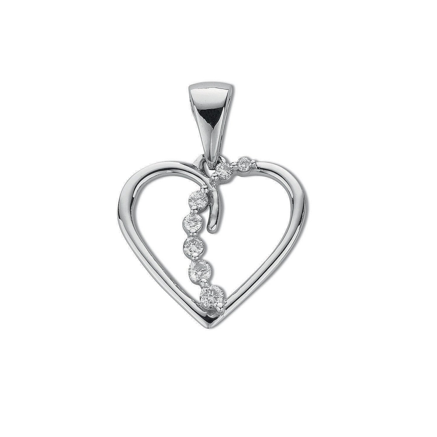 9ct White Gold 0.10ct Diamond Heart Pendant - Fine Necklace - Certified Authentic - Swiss Mad – Luxury Jewellery by Im
