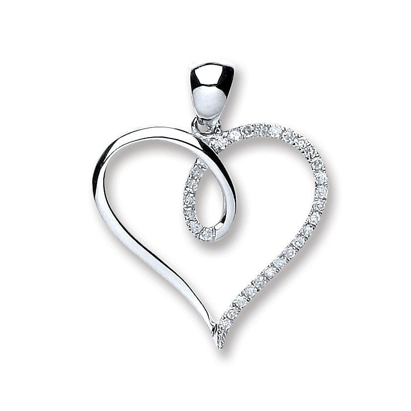 9ct White Gold 0.10ct Diamond Heart Pendant - Fine Necklace - Certified Authentic - Swiss Mad – Luxury Jewellery by Im