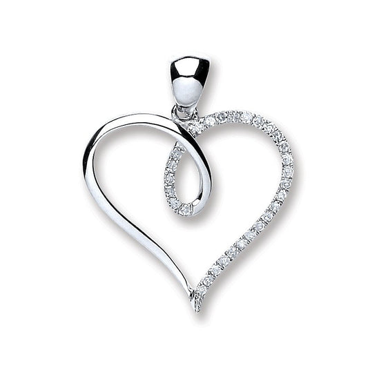 9ct White Gold 0.10ct Diamond Heart Pendant - Fine Necklace - Certified Authentic - Swiss Mad – Luxury Jewellery by Im