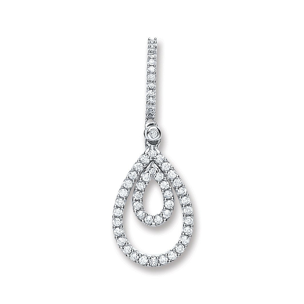 9ct White Gold 0.30ct Diamond Drop Pendant - Fine Necklace - Certified Authentic - Swiss Made – Luxury Jewellery by Im