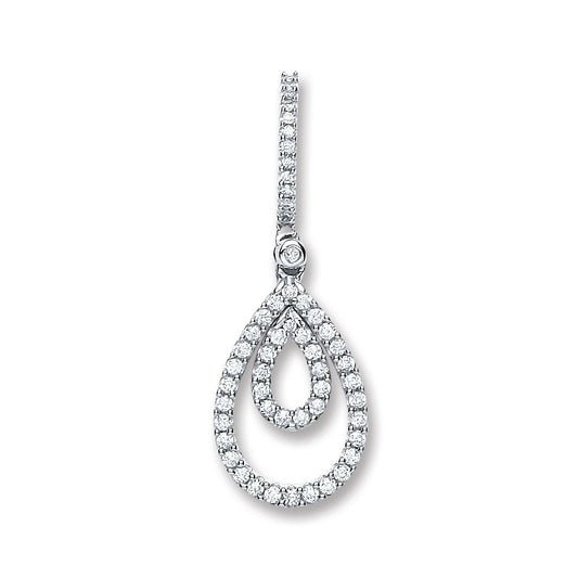 9ct White Gold 0.30ct Diamond Drop Pendant - Fine Necklace - Certified Authentic - Swiss Made – Luxury Jewellery by Im