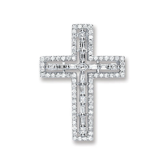 18ct White Gold 0.50ct Baguette & Brilliant Cut Diamond Cross Pendant - Fine Necklace – Luxury Jewellery by Imperial T