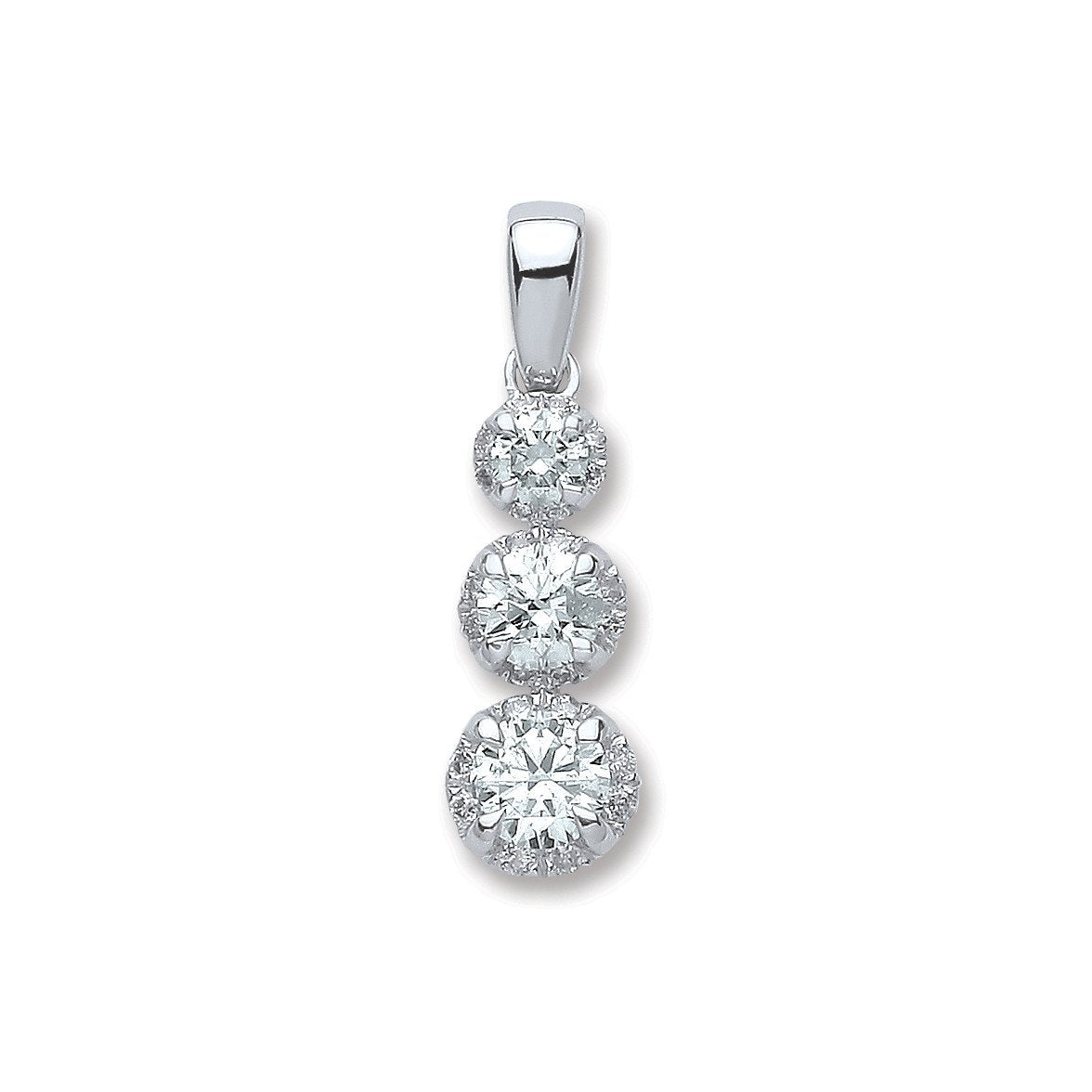 18ct White Gold 0.75ct Diamond Trilogy Pendant
