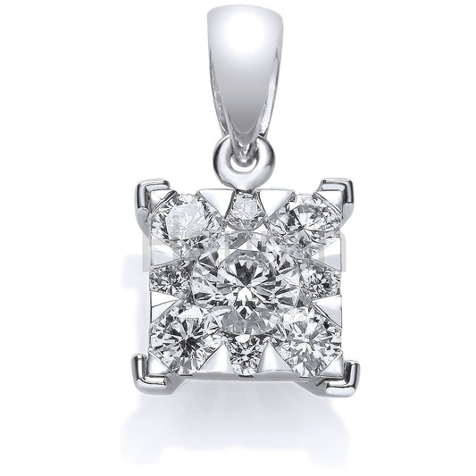 18ct White Gold 0.50ct Tdw G/vs Diamond Illusion Set Pendant