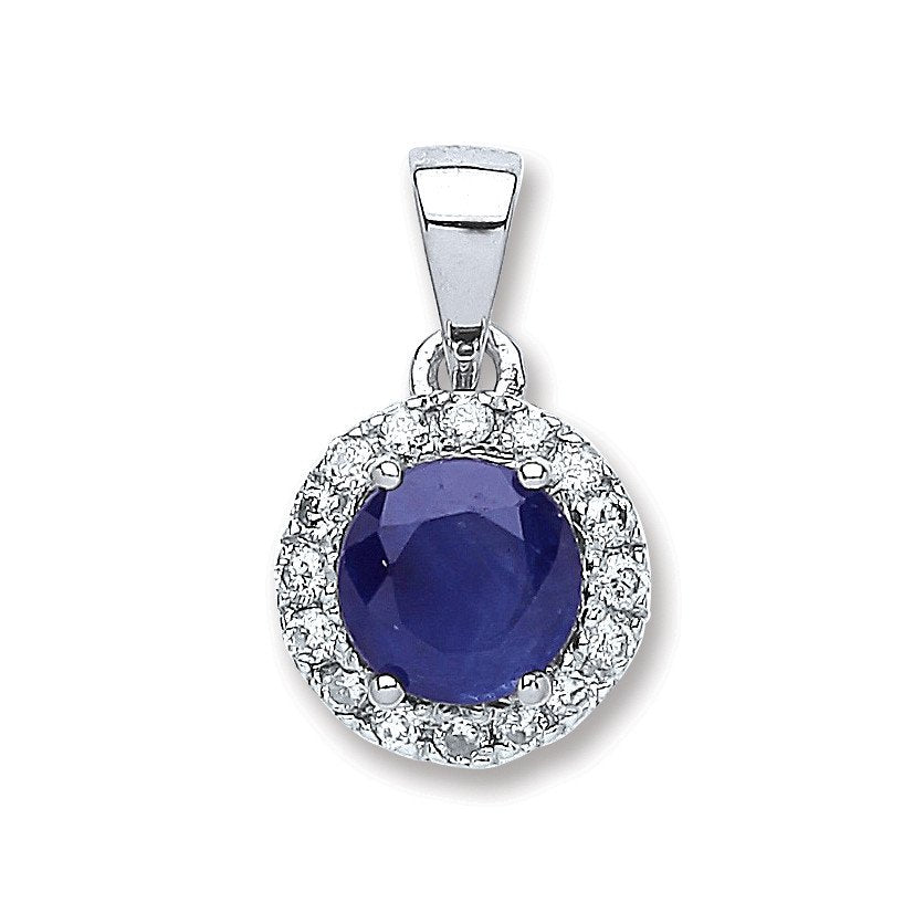 9ct White Gold 0.15ct Diamond, 0.70ct Round Sapphire Pendant - Fine Necklace - Certified Auth – Luxury Jewellery by Im