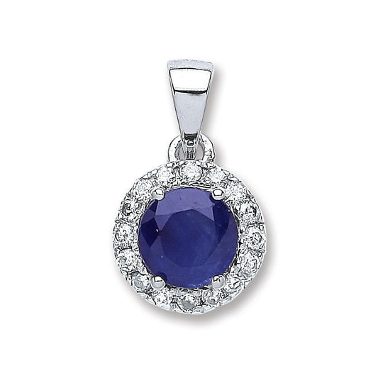9ct White Gold 0.15ct Diamond, 0.70ct Round Sapphire Pendant - Fine Necklace - Certified Auth – Luxury Jewellery by Im