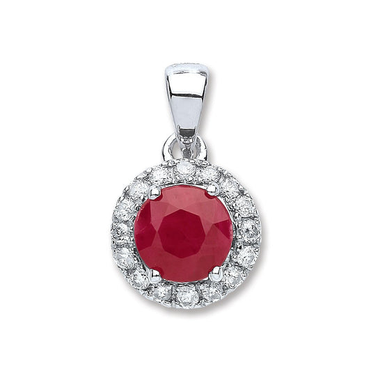 9ct White Gold 0.15ct Diamond, 0.80ct Round Ruby Pendant - Fine Necklace - Certified Authenti – Luxury Jewellery by Im