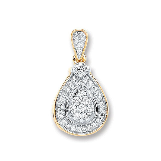 9ct Yellow Gold 0.25ct Diamond Drop Pendant - Fine Necklace - Certified Authentic - Swiss Mad – Luxury Jewellery by Im