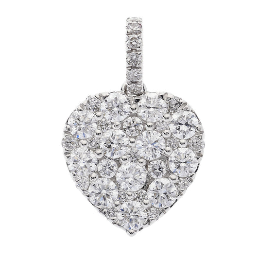 18ct White Gold 1.00ctw Brilliant Cut Diamond Grain Set Heart Pendant
