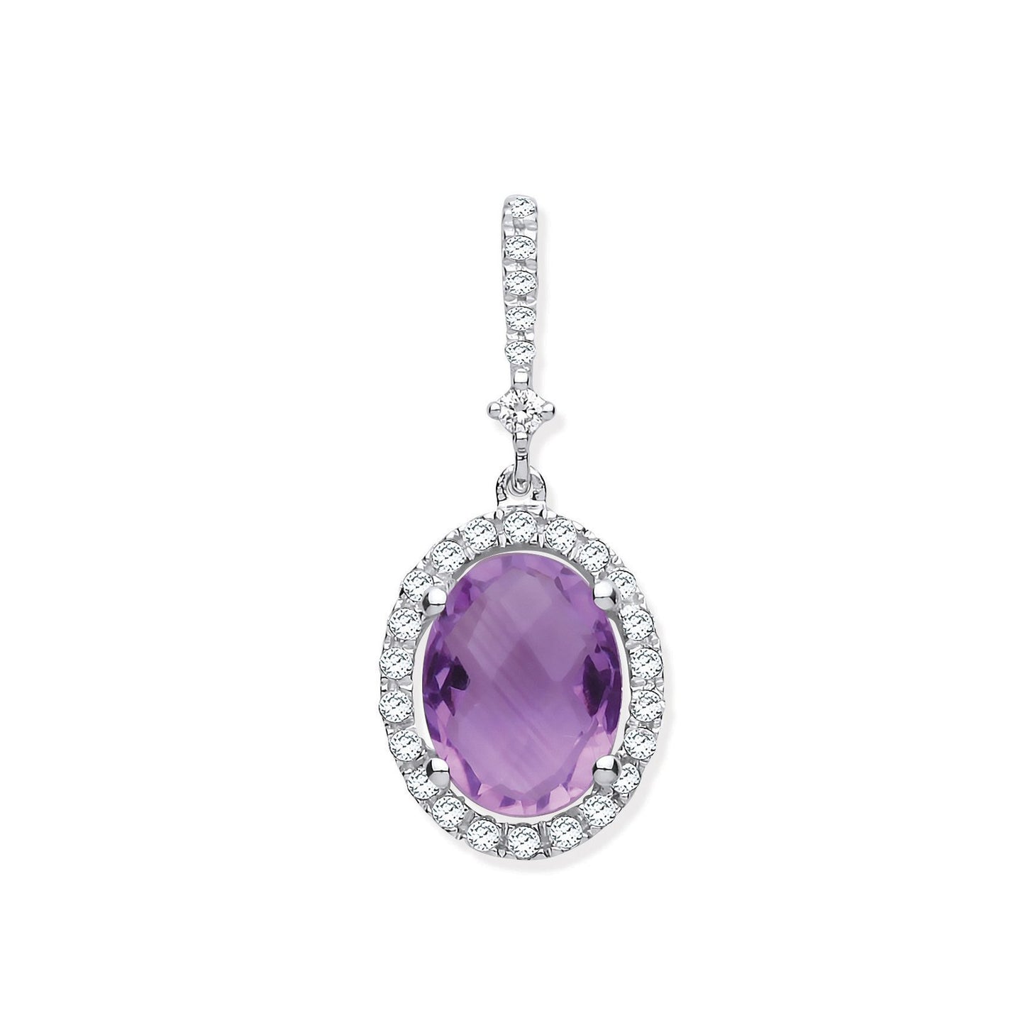9ct White Gold 1.35ct Oval Amethyst & 0.17ct Diamond Pendant - Fine Necklace - Certified Auth – Luxury Jewellery by Im