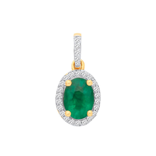 18ct Yellow Gold 0.10ctw Diamond & 0.70ctw Emerald Pendant