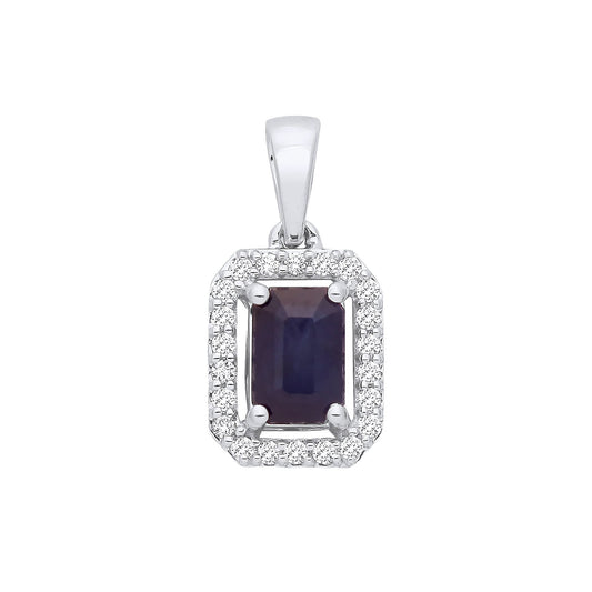 18ct White Gold 0.10ctw Diamond & 0.65ctw Sapphire Pendant