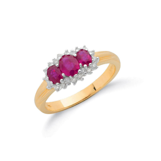 9ct Yellow Gold 0.20ct Diamond & 0.85ct Ruby Cluster Ring - Fine Ring - Certified Authentic – Luxury Jewellery by Impe