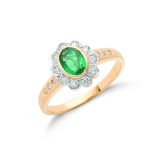 18ct Yellow Gold 0.35ct Diamond & 0.75ct Emerald Cluster Ring