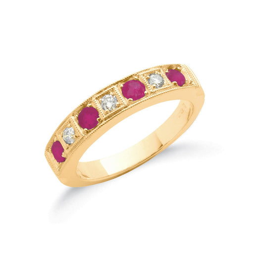 18ct Yellow Gold 0.15ct Diamond & 0.80ct Ruby Eternity Ring
