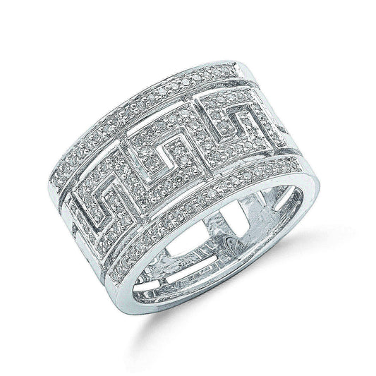 9ct White Gold 0.50ct Diamond Greek Key Ring - Fine Ring - Certified Authentic - Swiss Made – Luxury Jewellery by Impe