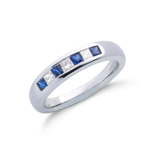 9ct White Gold Princess Cut 0.20ct Diamond & 0.35ct Blue Sapphire Eternity Ring - Fine Ring – Luxury Jewellery by Impe