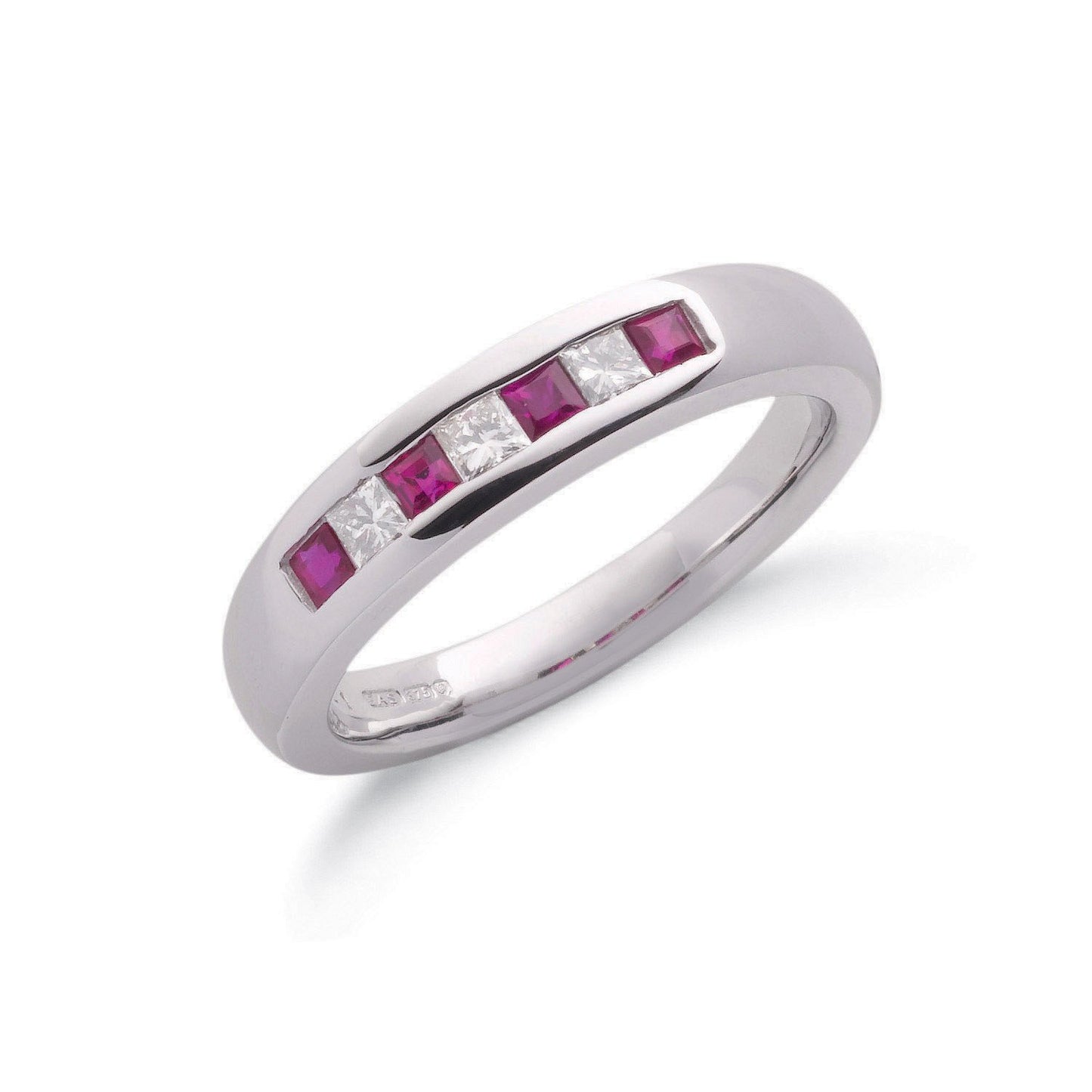 9ct White Gold Princess Cut 0.20ct Diamond & 0.35ct Ruby Eternity Ring - Fine Ring - Certifie – Luxury Jewellery by Im