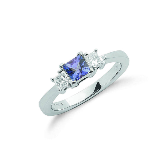 18ct White Gold Princess Cut 0.20ct Diamond & 0.5ct Tanzanite Ring