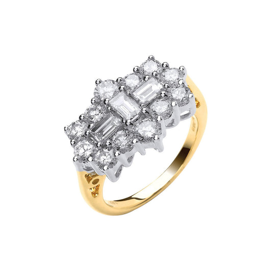 18ct Yellow Gold 2.00ctw Diamond Boat/cluster Ring