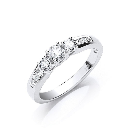 18ct White Gold 0.50ct Trilogy Ring With Diamond Shoulders