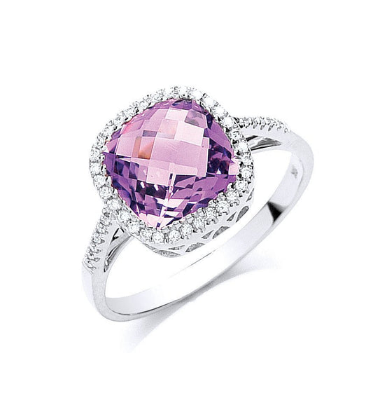 9ct White Gold 0.15ct Diamond & 2.00ct Amethyst Ring - Fine Ring - Certified Authentic – Luxury Jewellery by Imperial