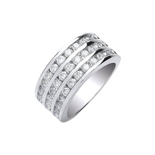 18ct White Gold 3 Rows D.1.50ctw Diamond Ring