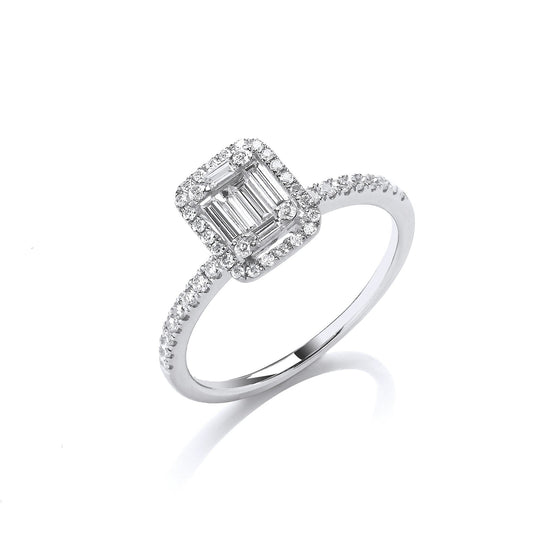 18ct White Gold 0.50ct Baguette & Brilliant Cut Diamonds Rectangle Halo Ring - Fine Ring – Luxury Jewellery by Imperia