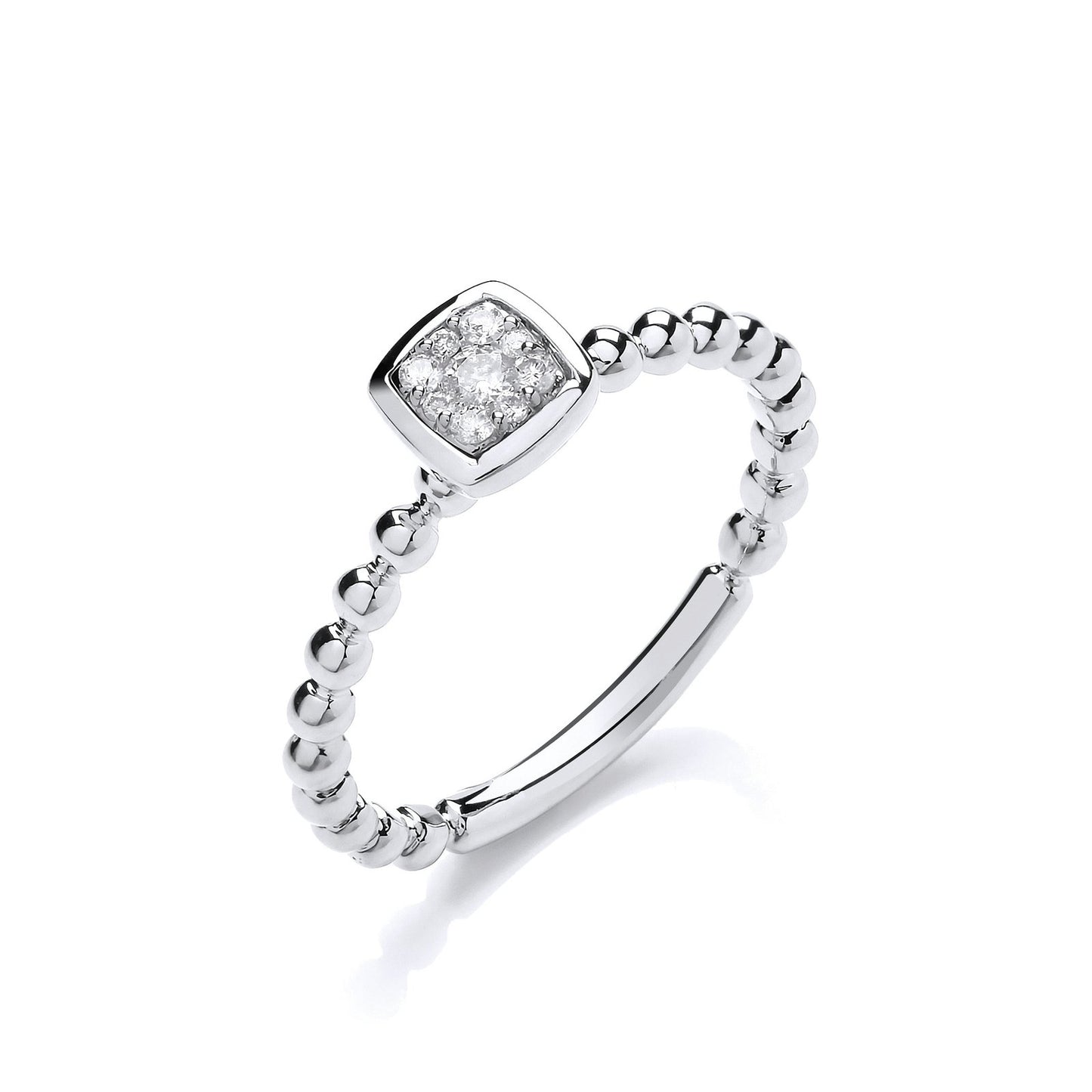 9ct White Gold 0.10ct Beaded Shank Square Top Ring - Fine Ring - Certified Authentic – Luxury Jewellery by Imperial Ti
