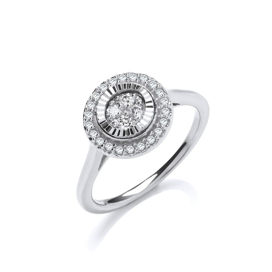 9ct White Gold 0.25ctw Diamond Cluster Ring with D/C Bezel - Fine Ring - Certified Authentic – Luxury Jewellery by Imp